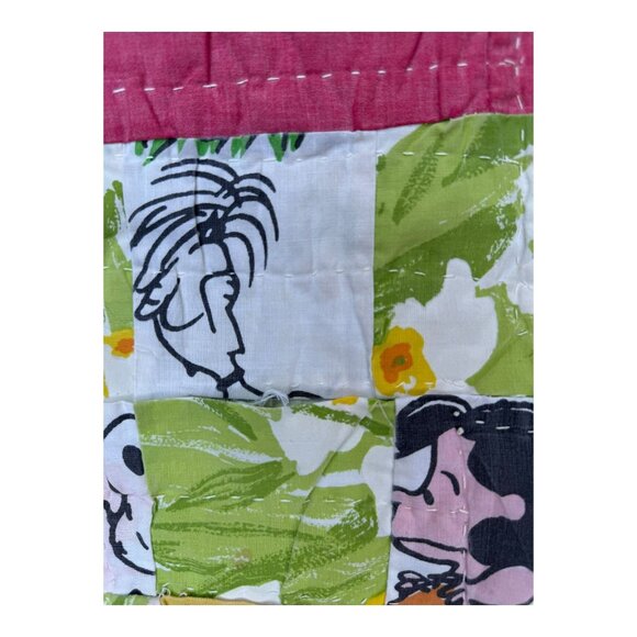 Vtg Handmade Patchwork Crazy Quilt w/Charlie Brown Peanuts Fabric 74"x56" READ - Picture 7 of 12